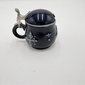 Vtg Made In Western Germany 1920s Lidded Small Sugar Bowl Mug Mustard Jar Blue